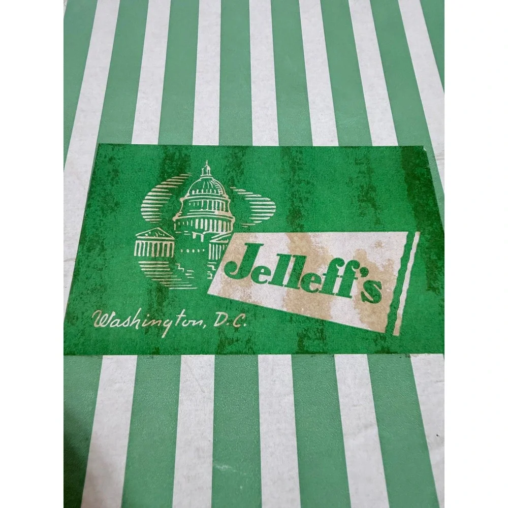 Vintage Jelleffs Washington DC Hat Box Green Striped Round Storage Case 12.5in